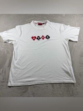 Hugo Boss White Short Sleeve Tee with Red and Black Card Suit Logo